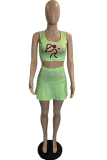 Purple Casual Print Patchwork U Neck Sleeveless Two Pieces