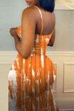 Red Fashion Sexy Print Backless Spaghetti Strap Sleeveless Dress
