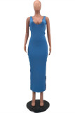 White Fashion Sexy Solid Hollowed Out U Neck Vest Dress