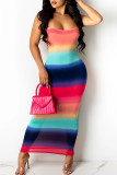 Red Sexy Print Patchwork Strapless Pencil Skirt Dresses