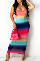 Red Sexy Print Split Joint Strapless Pencil Skirt Dresses