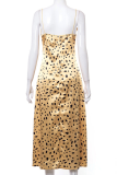 Yellow Sexy Print High Opening Spaghetti Strap Pencil Skirt Dresses