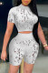 White Punk Patchwork Ripped O Neck Short Sleeve Two Pieces