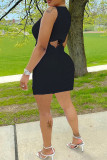 White Fashion Casual Solid Hollowed Out O Neck Vest Dress