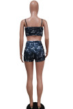Purple Sexy Print Patchwork Asymmetrical Spaghetti Strap Sleeveless Two Pieces