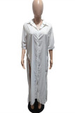 White Fashion Casual Solid Slit Shirt Dress Dresses
