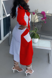 Red Casual Color Block Patchwork V Neck Irregular Dress Dresses