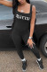 Black Fashion Casual Letter Print Basic Square Collar Skinny Jumpsuits