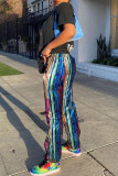 Turquoise Fashion Casual Print Basic Regular Mid Waist Trousers