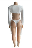 White Fashion Sexy Solid Tassel Hollowed Out Swimwears