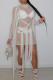 White Sexy Solid Bandage Patchwork See-through O Neck Pencil Skirt Dresses