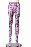 Pink Sexy Print Patchwork Skinny Mid Waist Pencil Full Print Bottoms