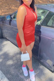 Pink Casual Solid Basic Zipper Collar Sleeveless Dress