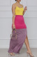 Multicolor Sexy Casual Patchwork Backless Slit Spaghetti Strap Long Dress