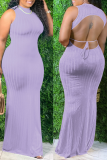 Purple Casual Solid Backless Half A Turtleneck Straight Dresses