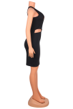Red Sexy Solid Hollowed Out One Shoulder Pencil Skirt Dresses