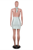 Light Color Fashion Sexy Solid Backless Halter Sleeveless Dress