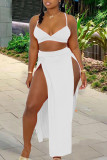 White Sexy Solid Patchwork Backless High Opening Spaghetti Strap Sleeveless Two Pieces