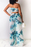 White Sexy Casual Print Backless Strapless Sleeveless Two Pieces