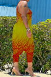 Red Yellow Casual Gradual Change Patchwork Spaghetti Strap Harlan Jumpsuits
