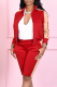 Red Sportswear Color Block Patchwork Turndown Collar Long Sleeve Two Pieces