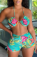 Green Sexy Street Print Patchwork Draw String Swimwears