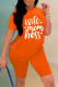 Orange Fashion Casual Letter Print Basic O Neck Short Sleeve Two Pieces