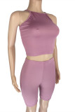 Dark Purple Sexy Casual Solid Backless Spaghetti Strap Sleeveless Two Pieces