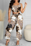 Yellow Casual Print Patchwork Asymmetrical U Neck Sleeveless Two Pieces