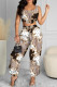 Khaki Casual Print Patchwork Asymmetrical U Neck Sleeveless Two Pieces