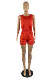 Red Fashion Casual Solid Basic O Neck Regular Romper