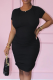 Black Casual Solid Hollowed Out O Neck Pencil Skirt Dresses