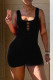 Black Sexy Casual Solid Hollowed Out U Neck Skinny Rompers