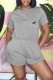 Grey Fashion Casual Print Basic O Neck Regular Romper