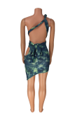 Multi-color Sexy Print Patchwork Halter Sleeveless Two Pieces