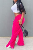 Rose Red Casual Solid Split Joint Straight Mid Waist Straight Solid Color Bottoms