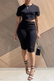 Grey Fashion Casual Solid Fold O Neck Short Sleeve Two Pieces