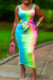 Colour Casual Gradual Change Print Bandage Patchwork U Neck Vest Dress Dresses