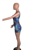 Blue Fashion Sexy Print Basic U Neck Vest Dress