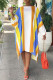 Yellow Fashion Casual Striped Print Asymmetrical O Neck Long Sleeve Dresses
