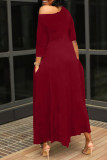 White Fashion Casual Letter Print Oblique Collar Irregular Dress