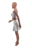 White Casual Solid Patchwork O Neck Sleeveless Two Pieces