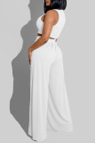 White Fashion Casual Solid Hollowed Out O Neck Sleeveless Two Pieces