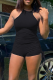 Black Sexy Solid Patchwork O Neck Skinny Rompers