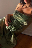 White Sexy Solid Patchwork Spaghetti Strap Pencil Skirt Dresses