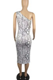 Leopard Print Sexy Print Bandage Hollowed Out Patchwork Oblique Collar Pencil Skirt Dresses