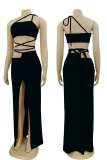 Red Sexy Solid Patchwork Spaghetti Strap Sleeveless Two Pieces