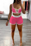 Deep Pink Sexy Casual Solid Bandage U Neck Sleeveless Two Pieces
