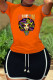 Tangerine Red Casual Print Patchwork O Neck Short Sleeve Two Pieces