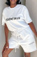 White Fashion Casual Letter Print Basic O Neck Short Sleeve Two Pieces
